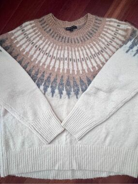 Banana Republic Cream Crewneck Sweater with Camel and Gray Fair Isle Yoke